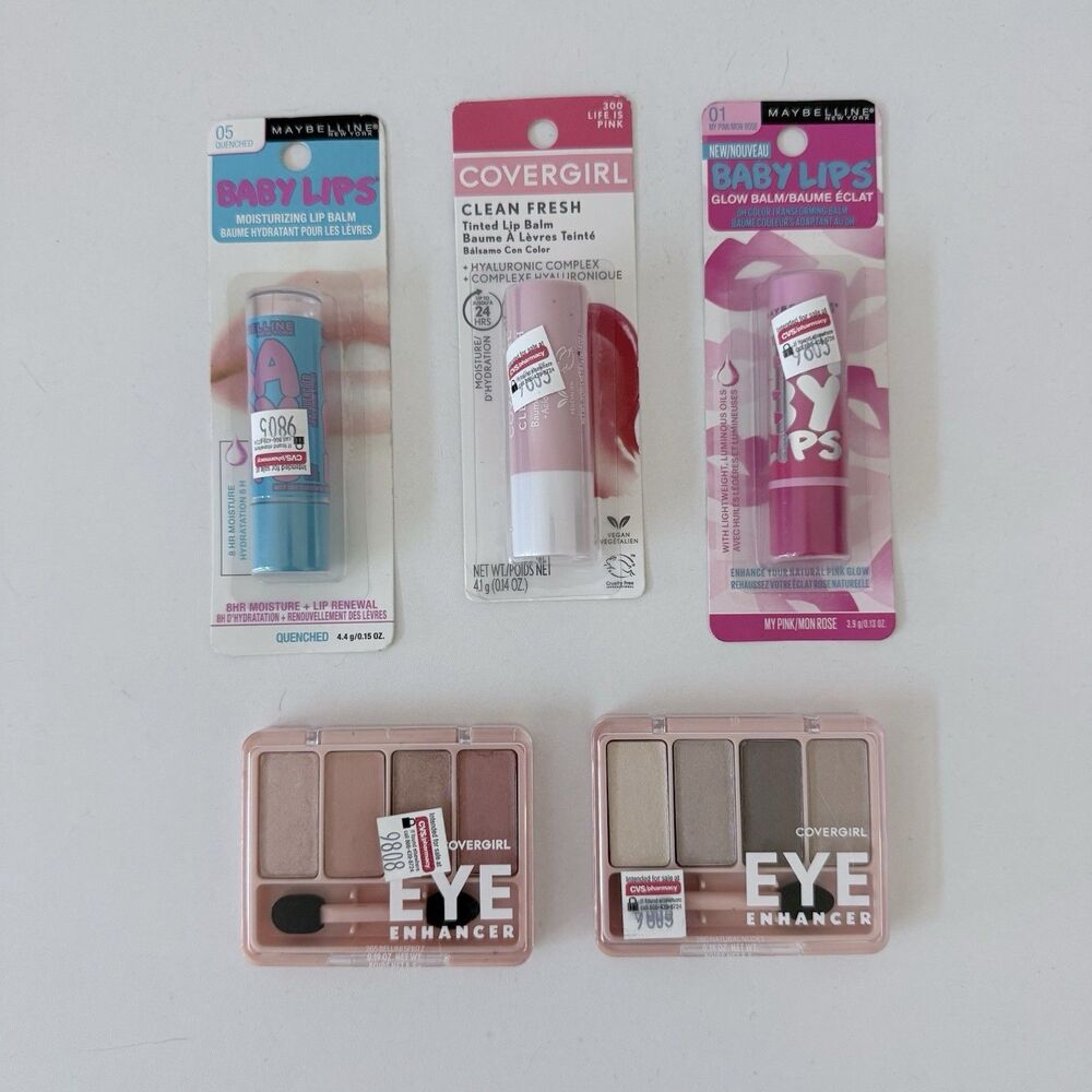 NIP Beauty Bundle: Rare Maybelline Baby Lips Glow Balm, CoverGirl Eye & Lip Lot